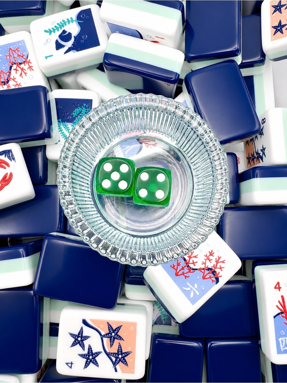 Set of 2 Mahjong Tiles Crystal glass style Dice Dish Bundle 2 items 25% off